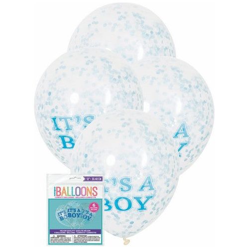 Clear - It's A Boy Latex Balloons Prefilled With Blue Confetti