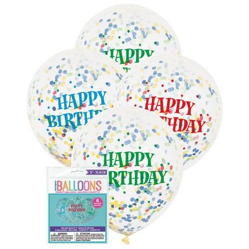 Clear Happy Birthday Latex Balloons Prefilled - Bright Confetti