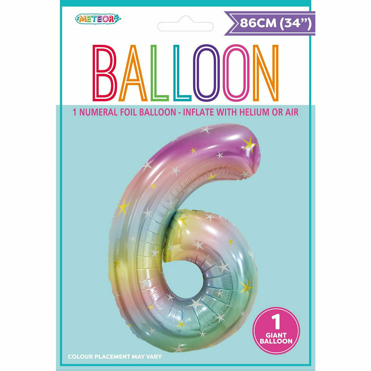 Foil Balloon Number 6 - Pastel Rainbow