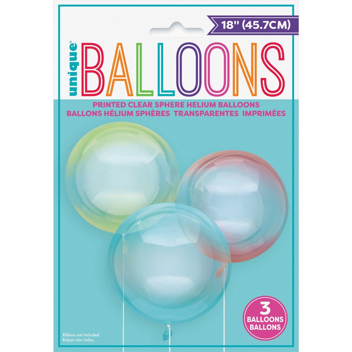 Clear Sphere Latex Balloons - Yellow, Pink & Blue