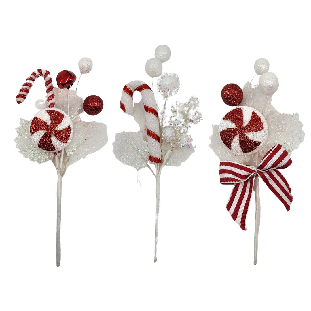 Christmas Candy Cane Pick - Bow, Bell or Balls