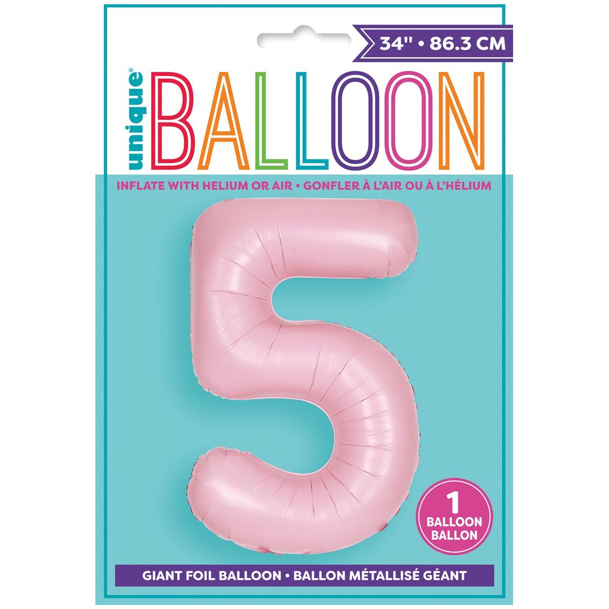 Number 5 Foil Balloon Matte - Lovely Pink