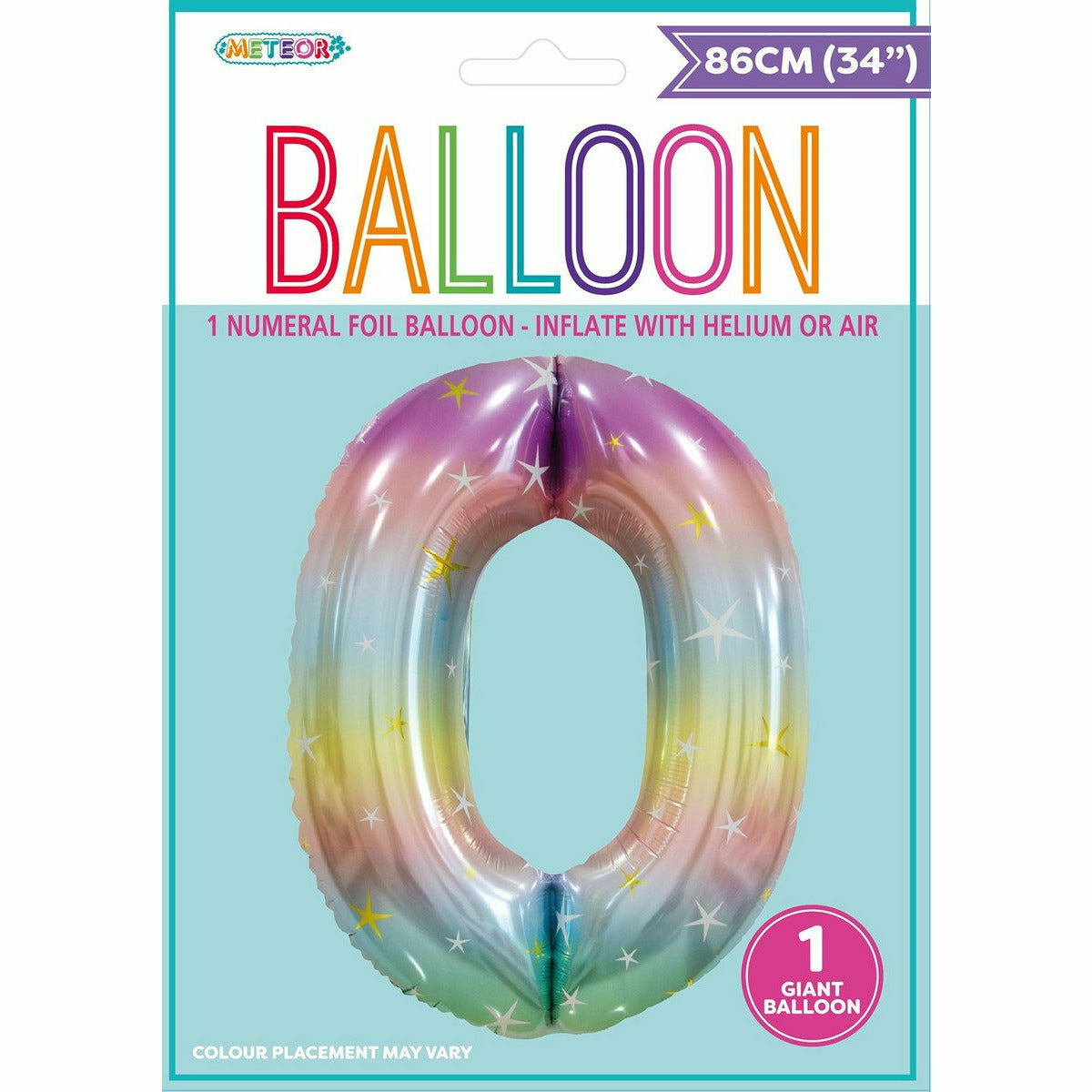 Foil Balloon Number 0 - Pastel Rainbow