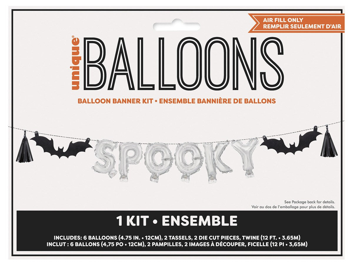 Spooky Letters Foil Balloon Banner Kit - Silver