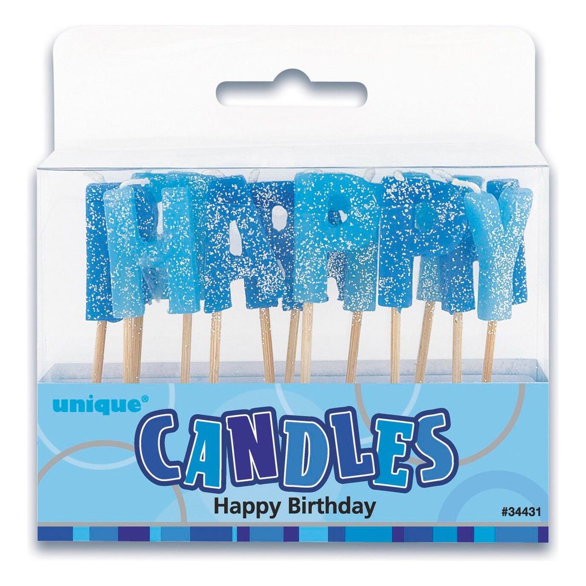 Happy Birthday Pick Candles - Glitz Glitter Blue