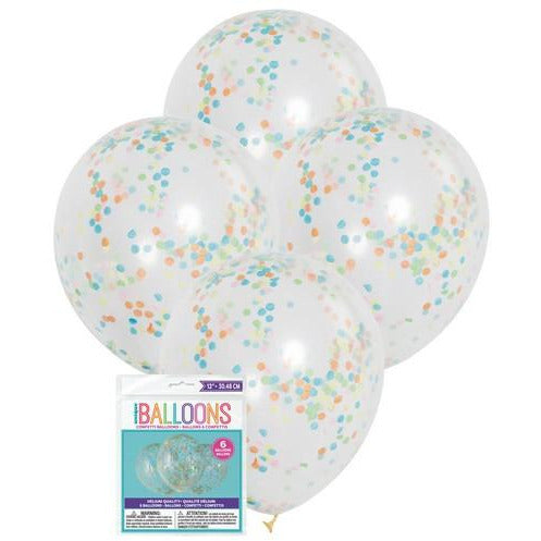 Clear - Latex Helium Balloons Prefilled With Multi Coloured Confetti