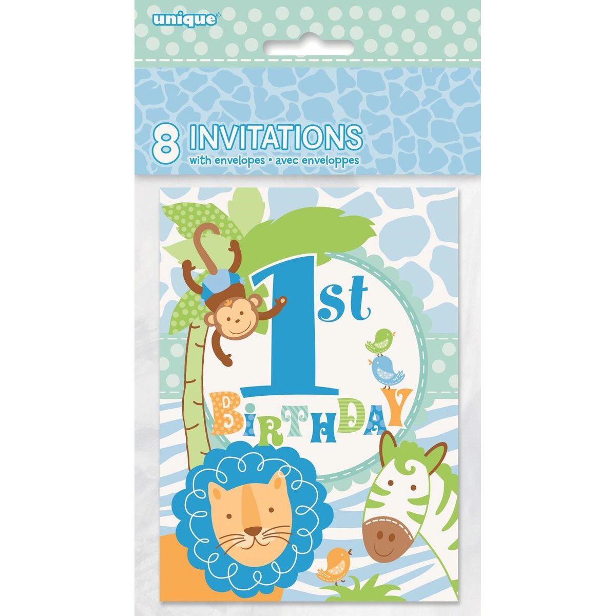 1 st Birthday Safari Party Invitations - Blue