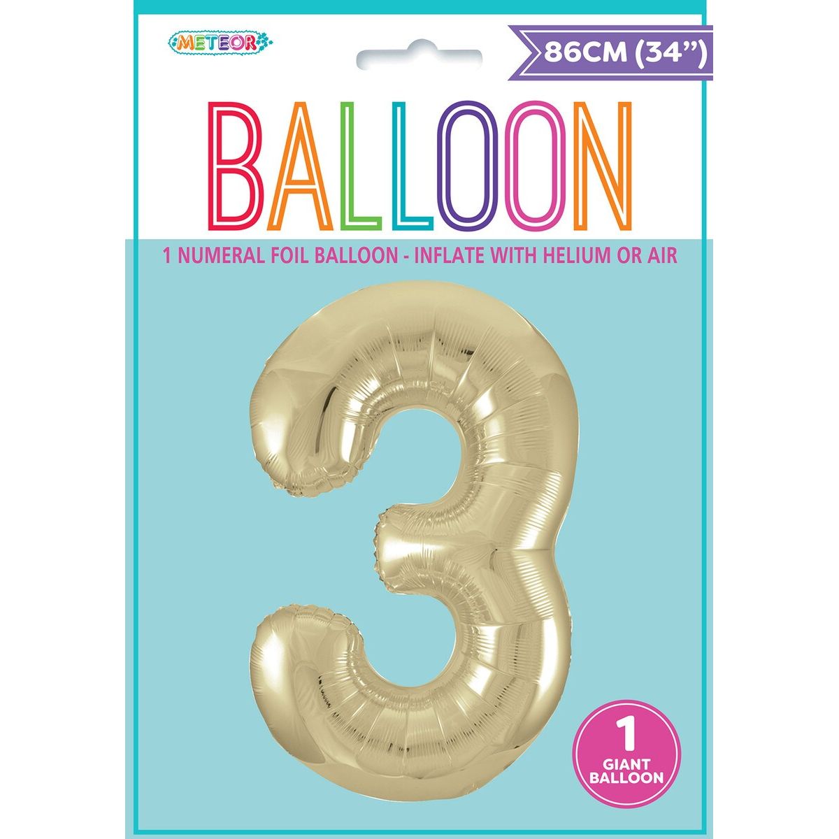 Foil Balloon Number 3 - Champagne Gold