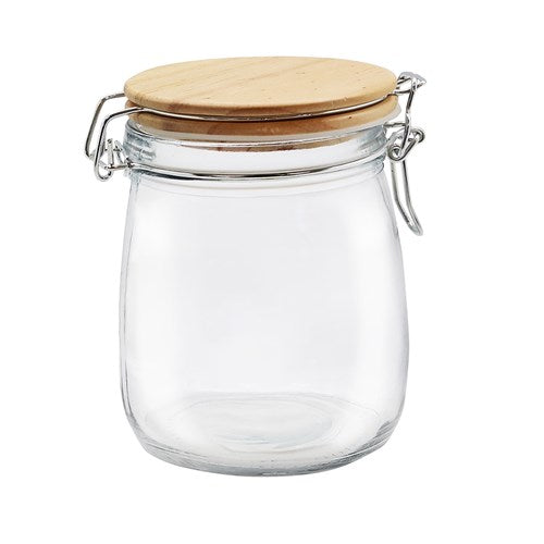 Glass Clip Jar with Wooden Lid