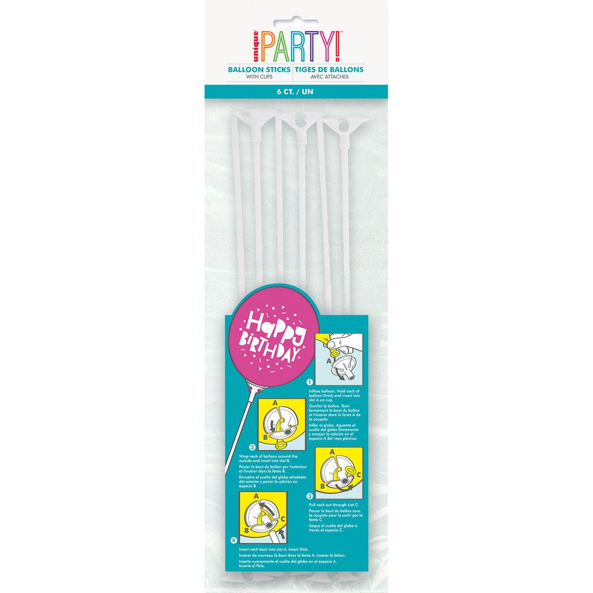 White Balloon Sticks & Cups 6pk