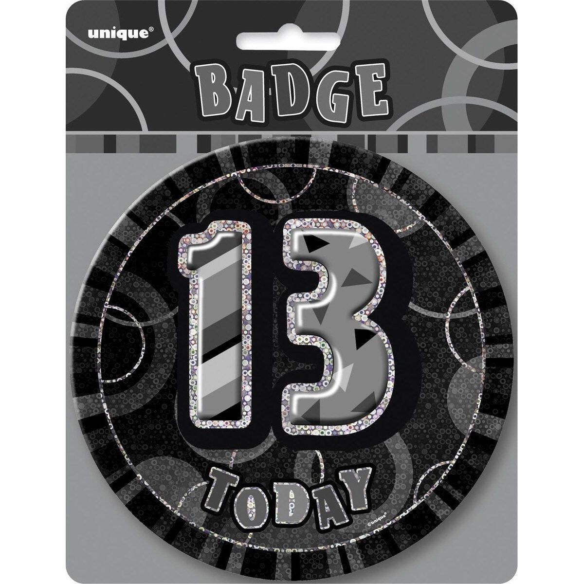 13th Birthday Jumbo Badge - Glitz Black