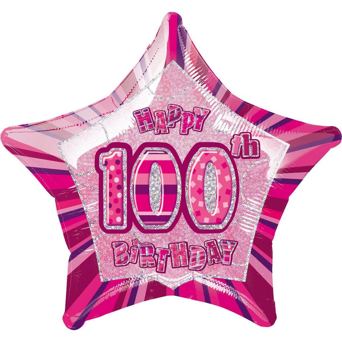 100th Star Foil Balloon - Glitz Pink