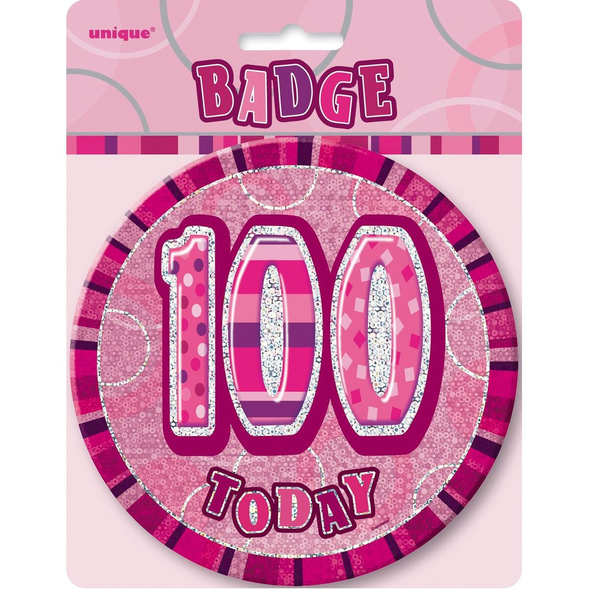 100th Birthday Jumbo Badge - Glitz Pink