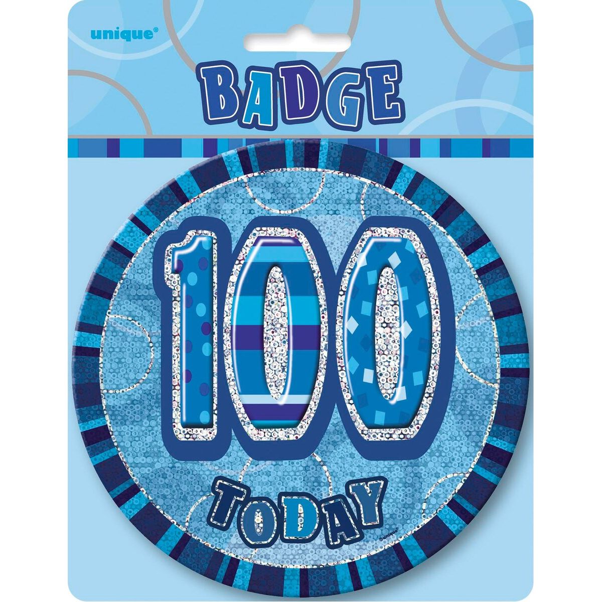 100th Birthday Jumbo Badge - Glitz Blue