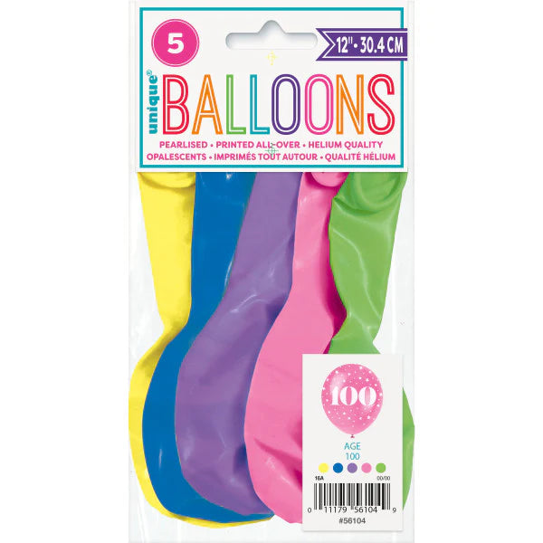 Number 100 Pearl Balloons - Assorted Colours