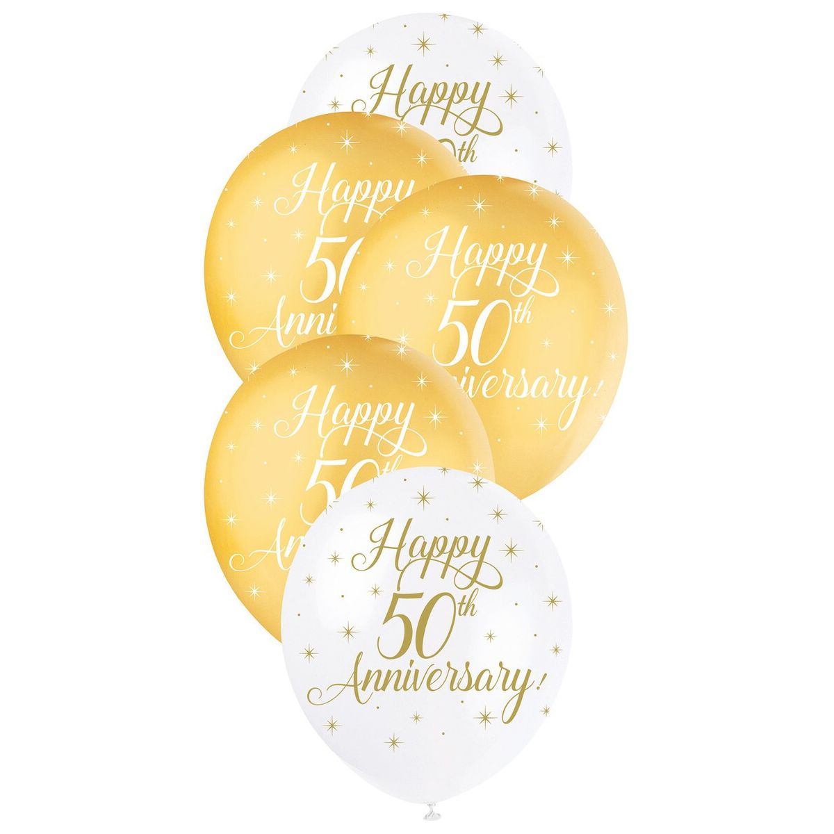 Happy 50th Anniversary Pearl Balloons - Gold & White