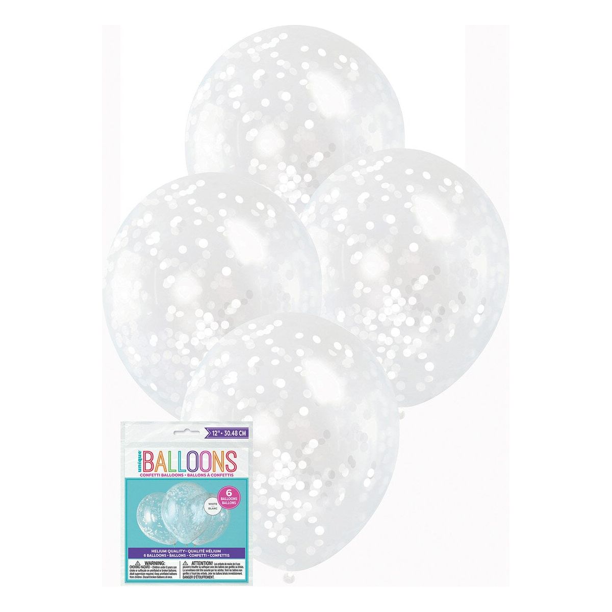 Clear Latex Balloons - White Confetti