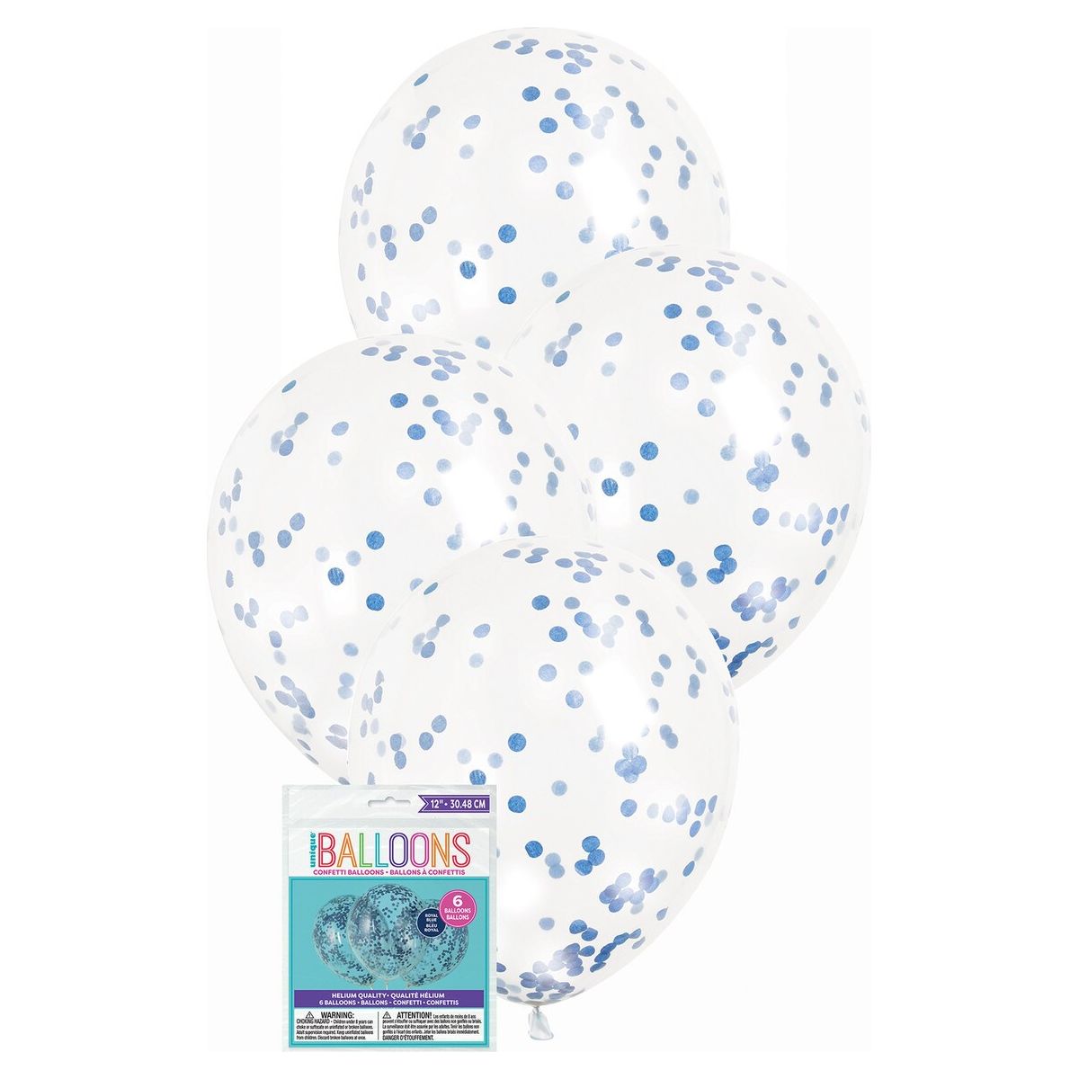 Clear Latex Balloons - Royal Blue Confetti