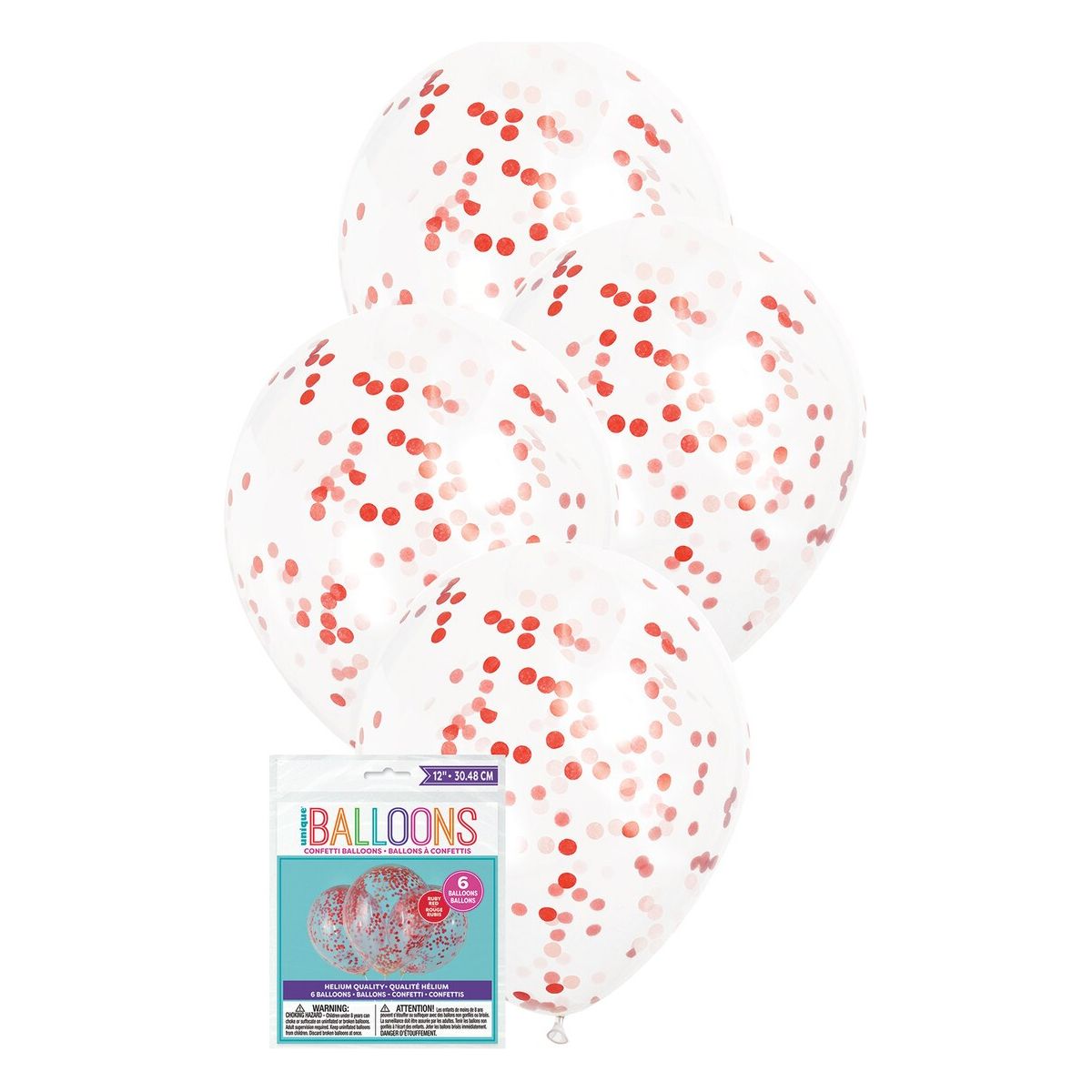 Clear Latex Balloons - Ruby Red Confetti