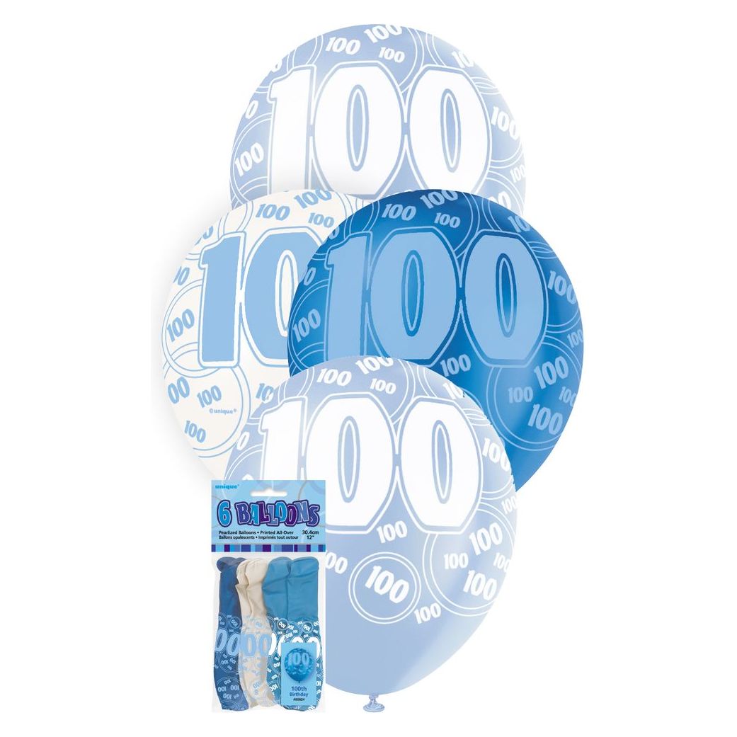 Glitz Blue - 100th Birthday Latex Balloons