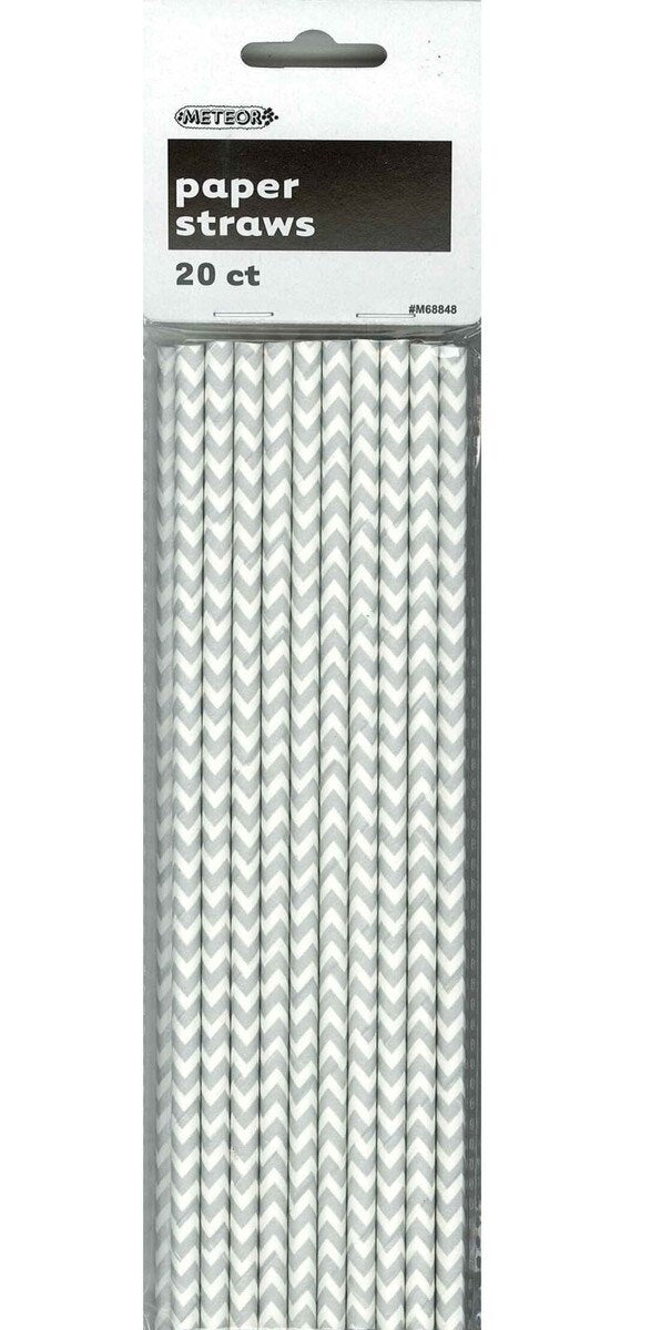 Chevron Paper Straws - Silver