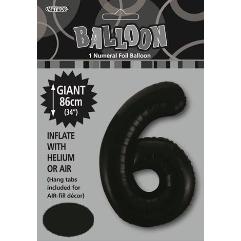 Black 6 Numeral - Foil Balloon