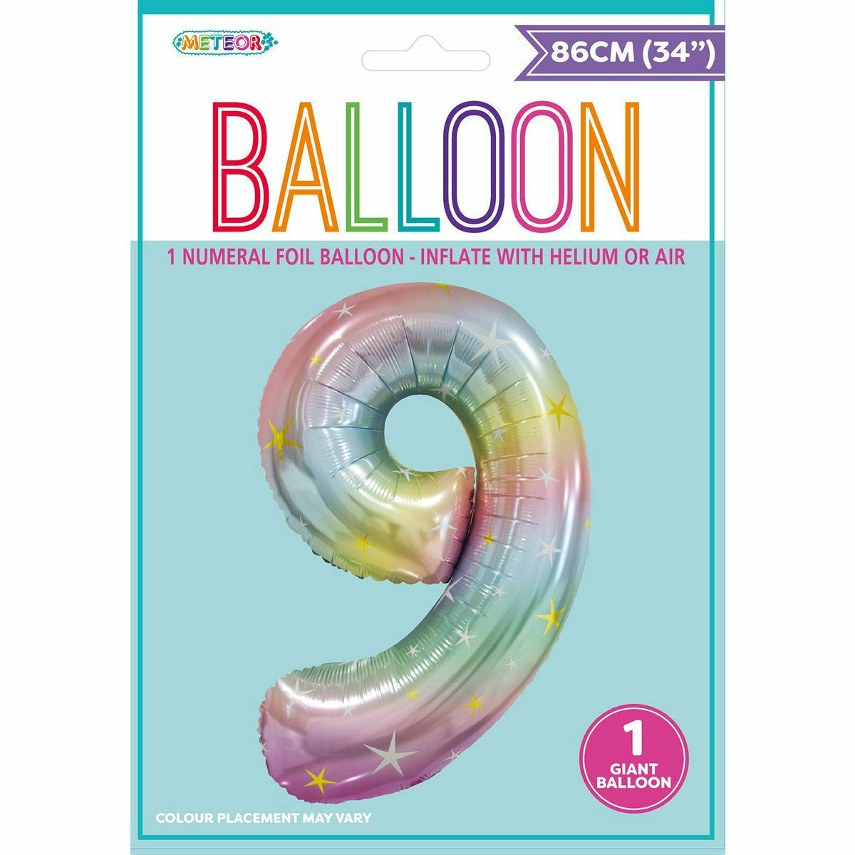 Foil Balloon Number 9 - Pastel Rainbow