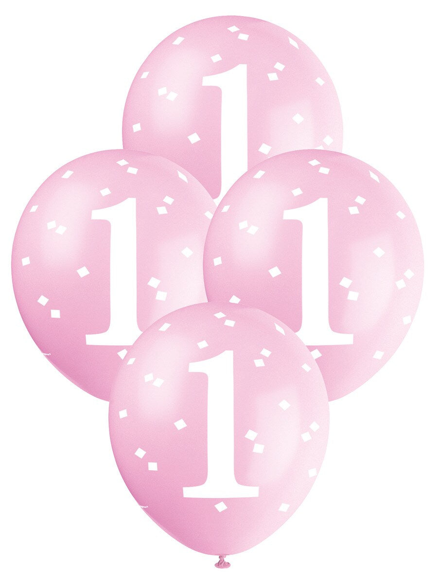 Gingham 1st Birthday Balloons - Pink