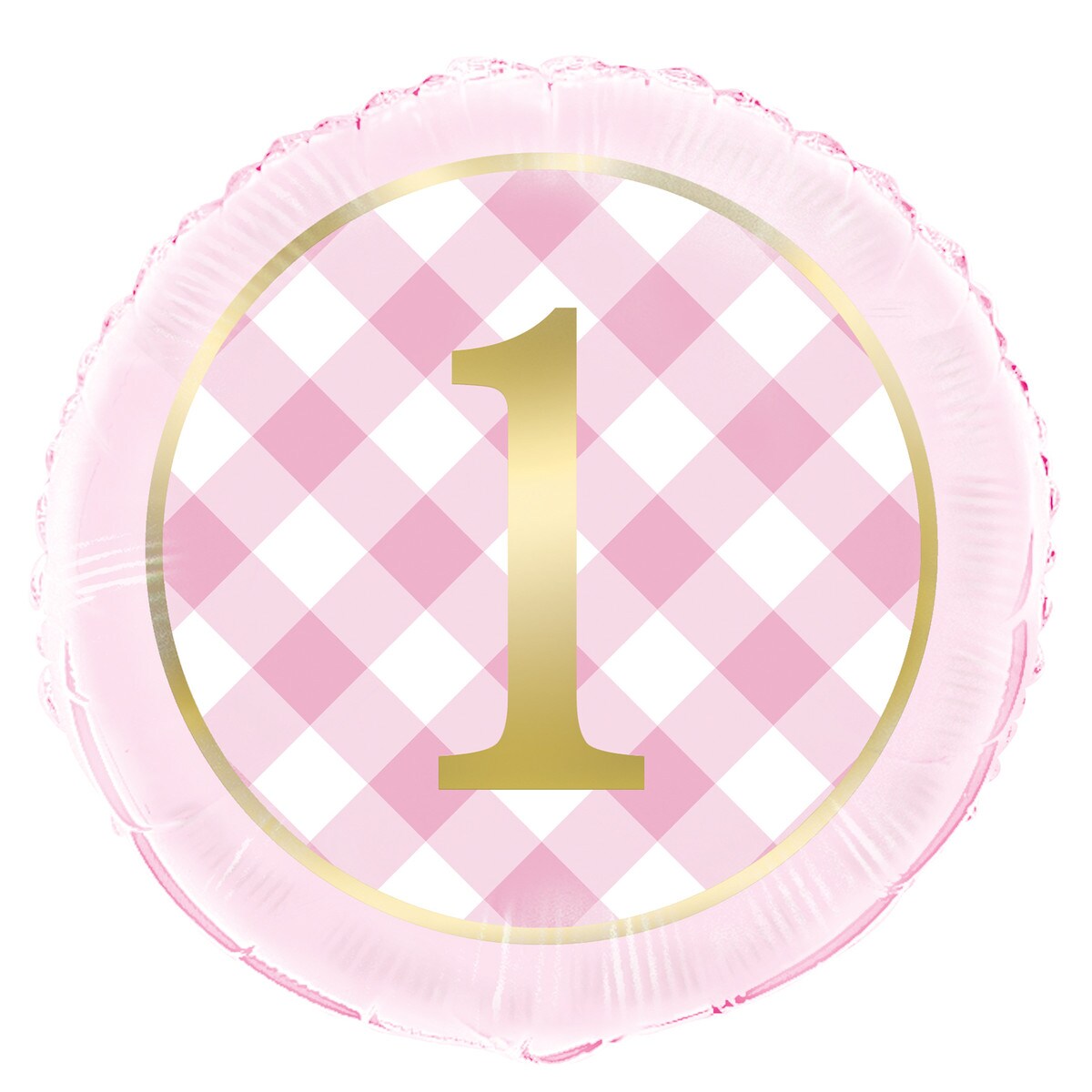 Gingham 1st Birthday Foil Balloon - Pink