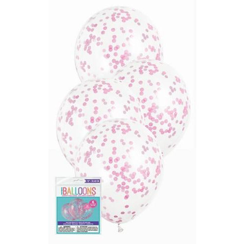 Clear - Latex Helium Balloons Prefilled With Hot Pink Confetti