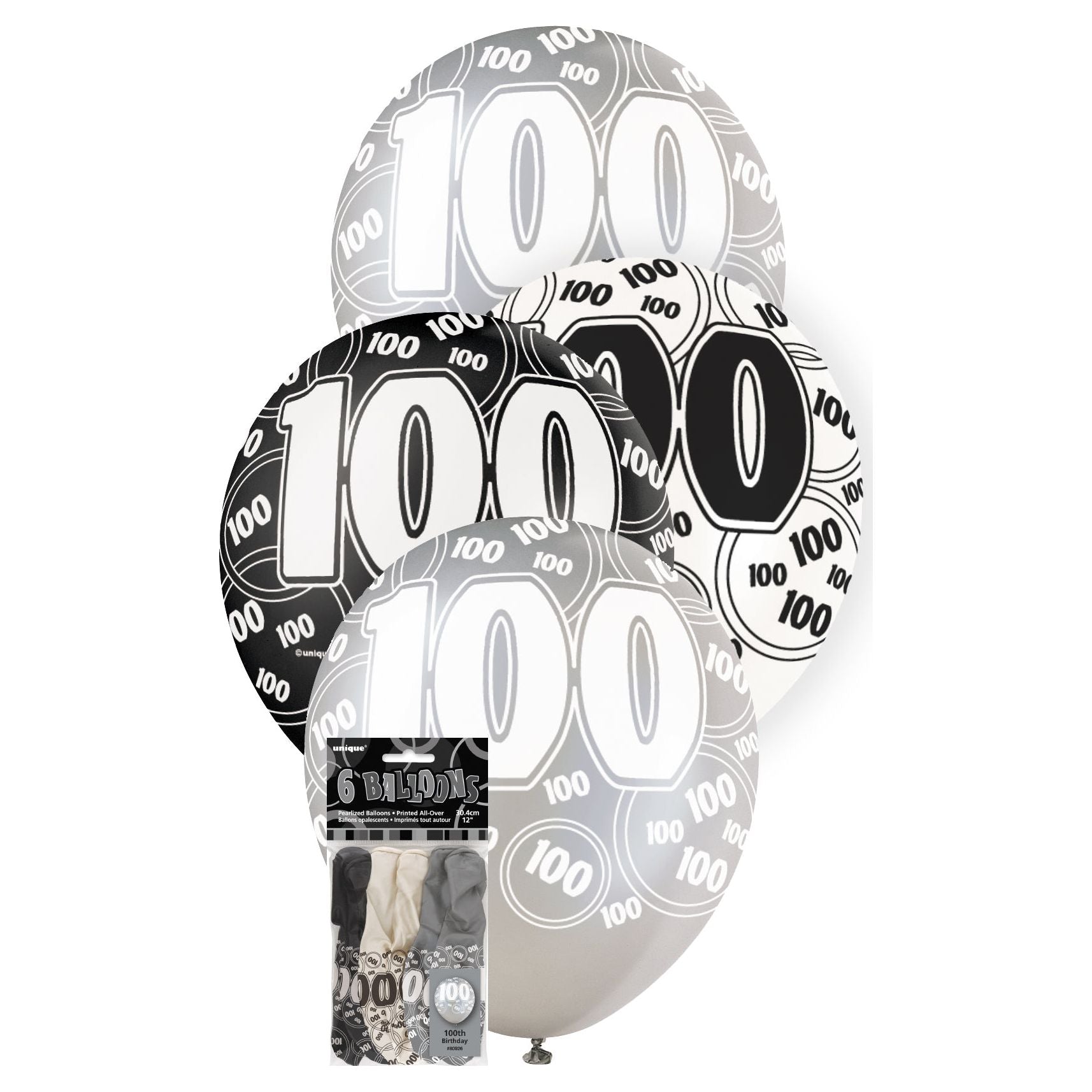 100th Latex Helium Balloons - Glitz Black