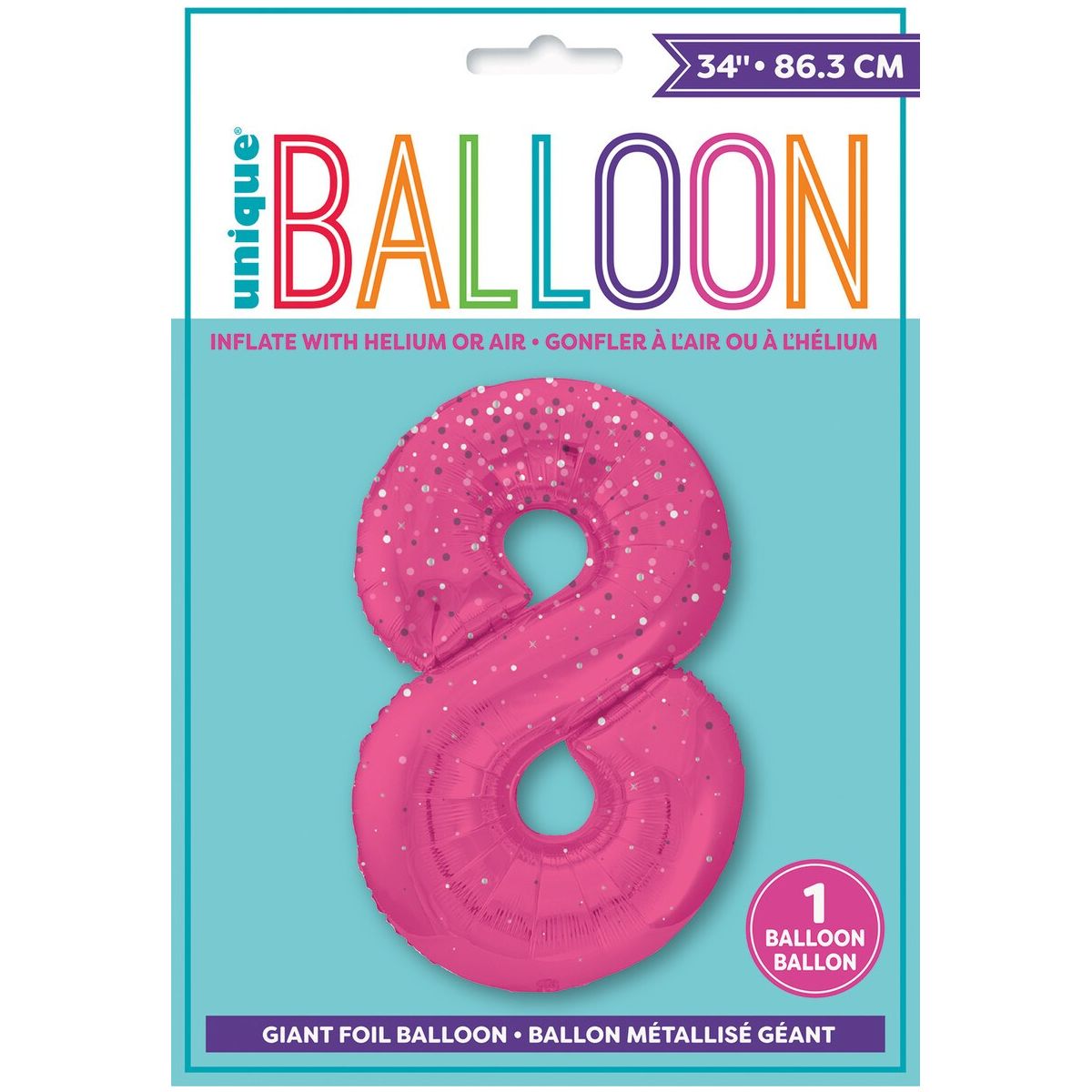 8th Birthday Foil Balloon - Glitz Pink