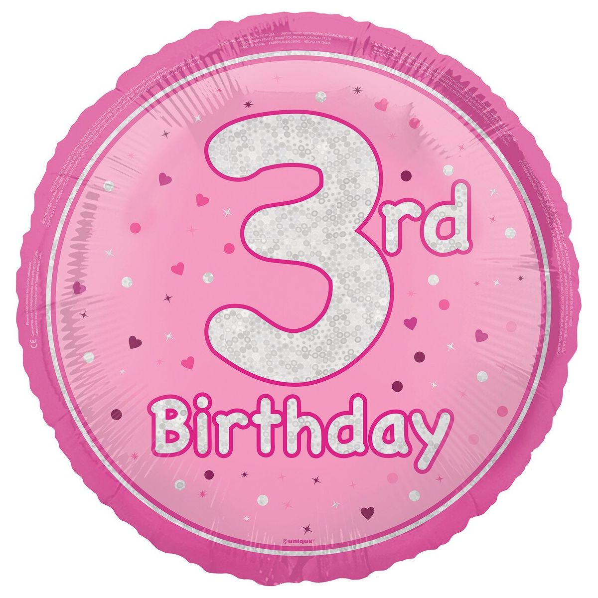 Glitz Pink - 3rd Birthday Foil Balloon