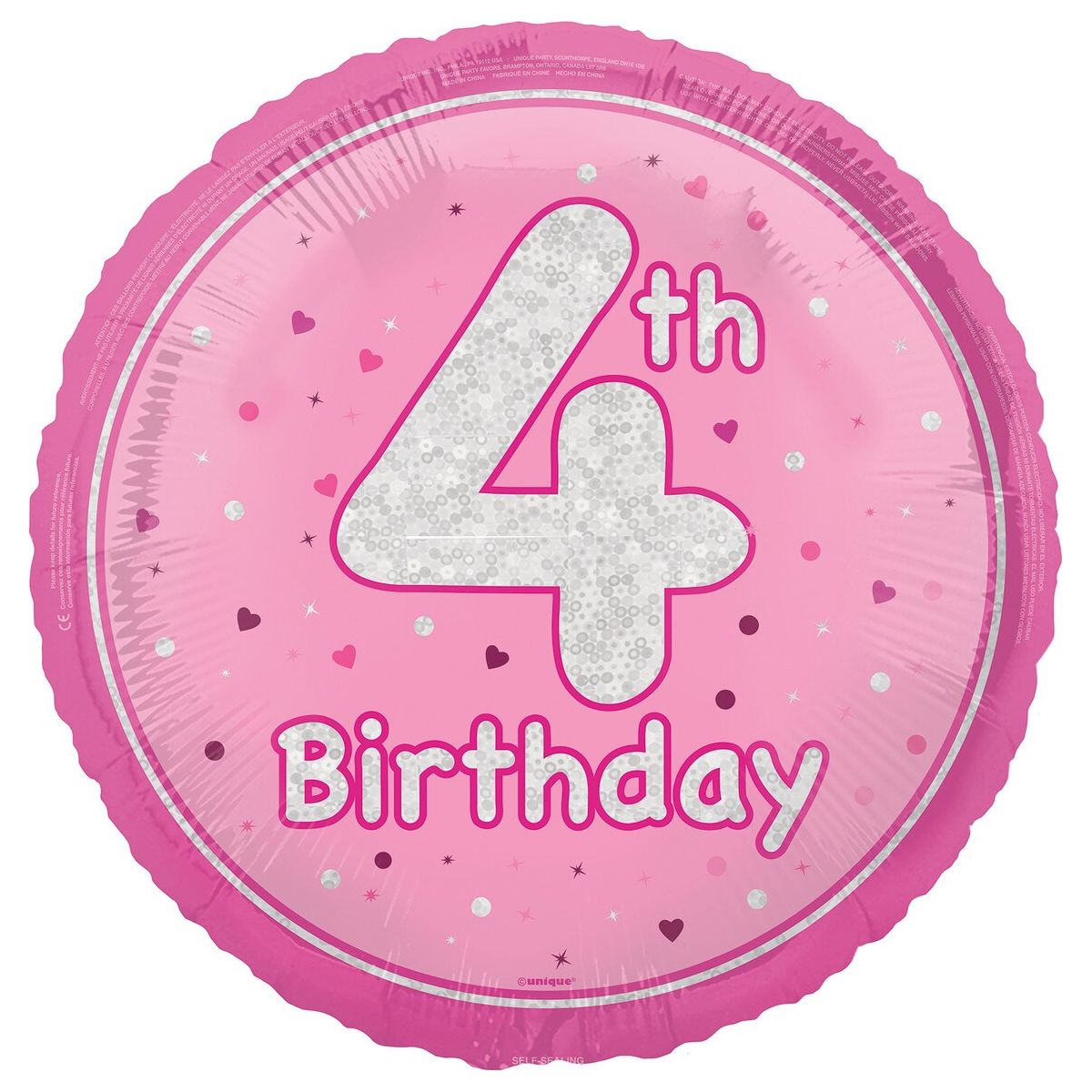 Glitz Pink - 4th Birthday Foil Balloon