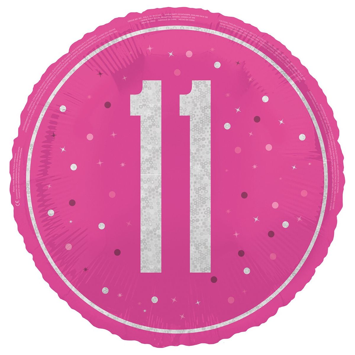 11th Birthday Foil Balloon - Glitz Pink