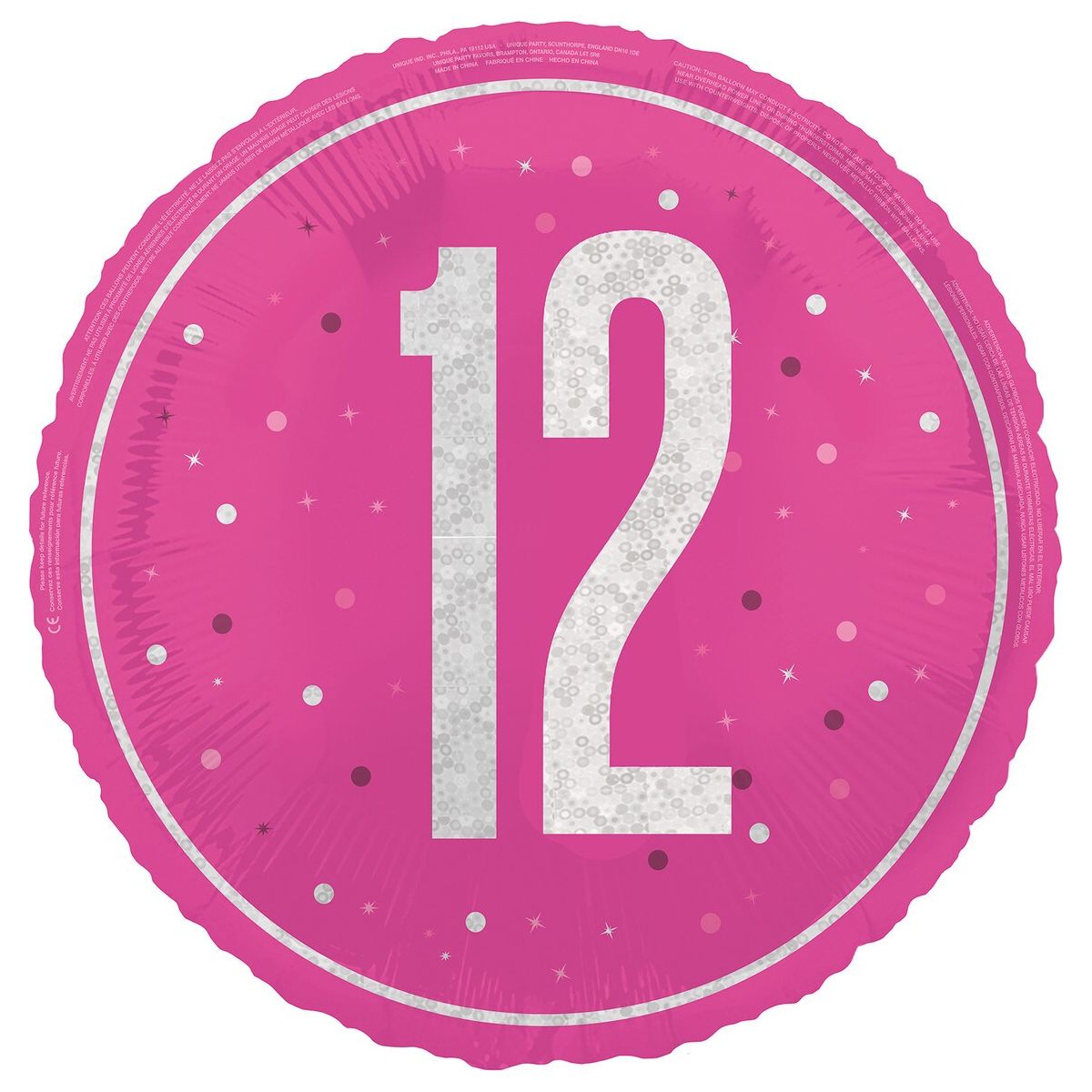 12th Birthday Foil Balloon - Glitz Pink