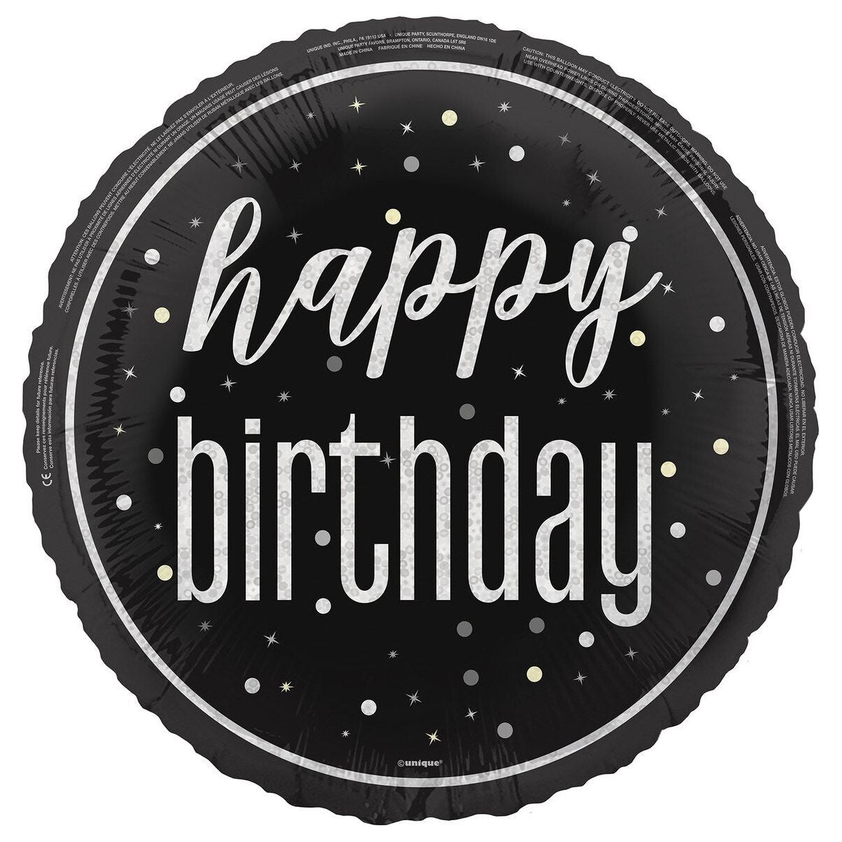 Happy Birthday Foil Balloon - Glitz Black