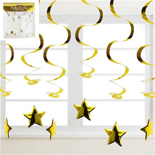 Swirl Hanging Decoration with Stars - Metallic Gold - Dollars and Sense