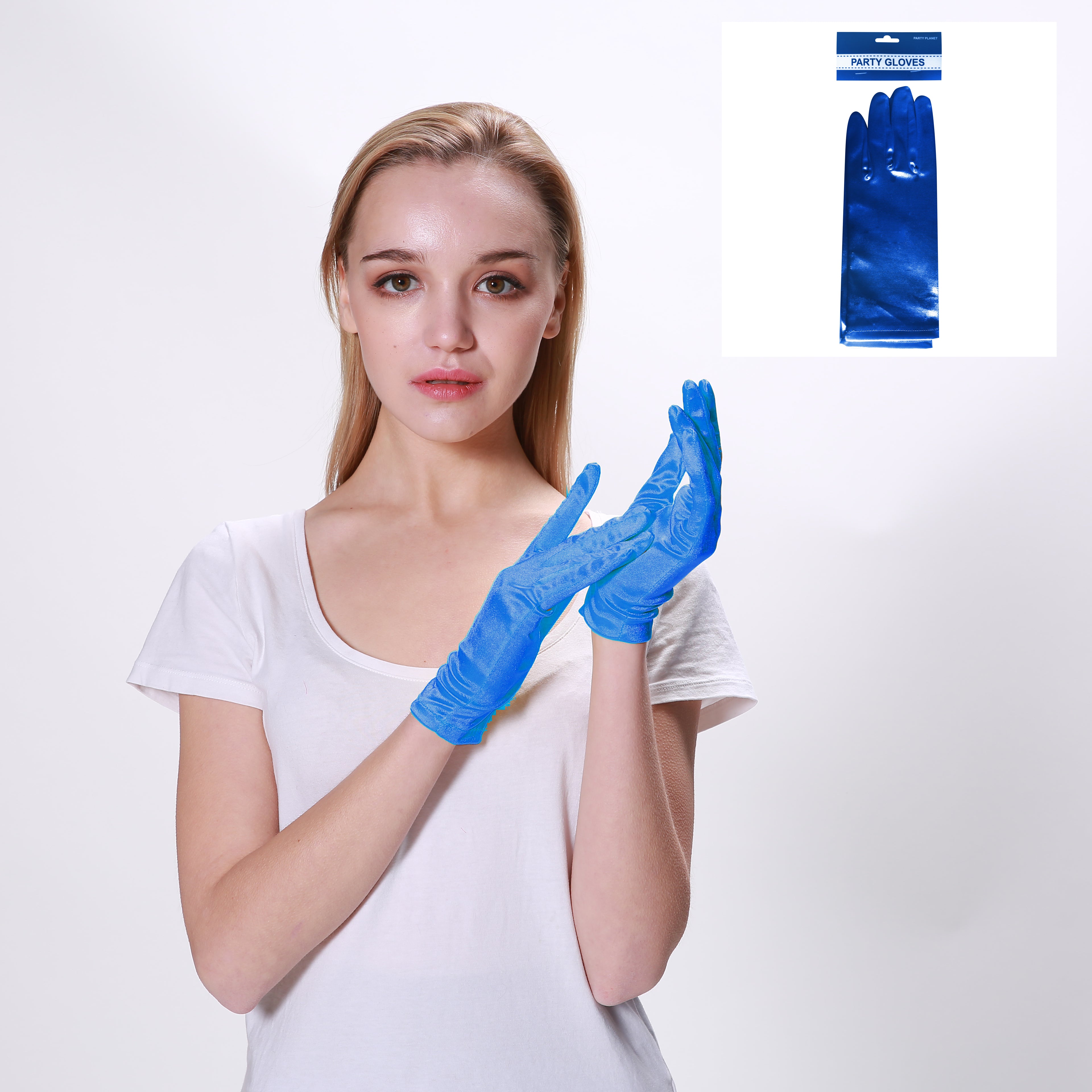 Satin Short Gloves - Blue