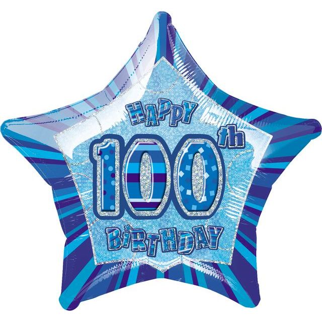 Glitz Blue - 100th Birthday Star Foil Balloon