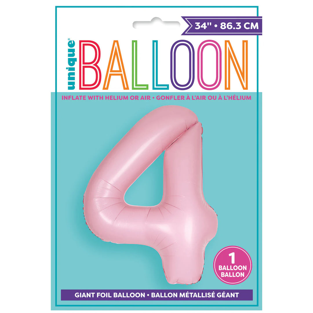 Number 4 Foil Balloon Matte - Lovely Pink