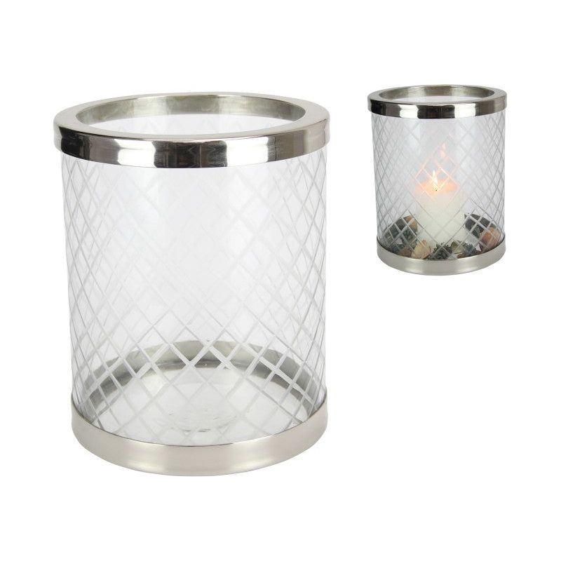 Crystal Glass Candle Holder - Silver