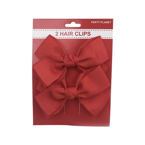 Bow Hair Clips - Red