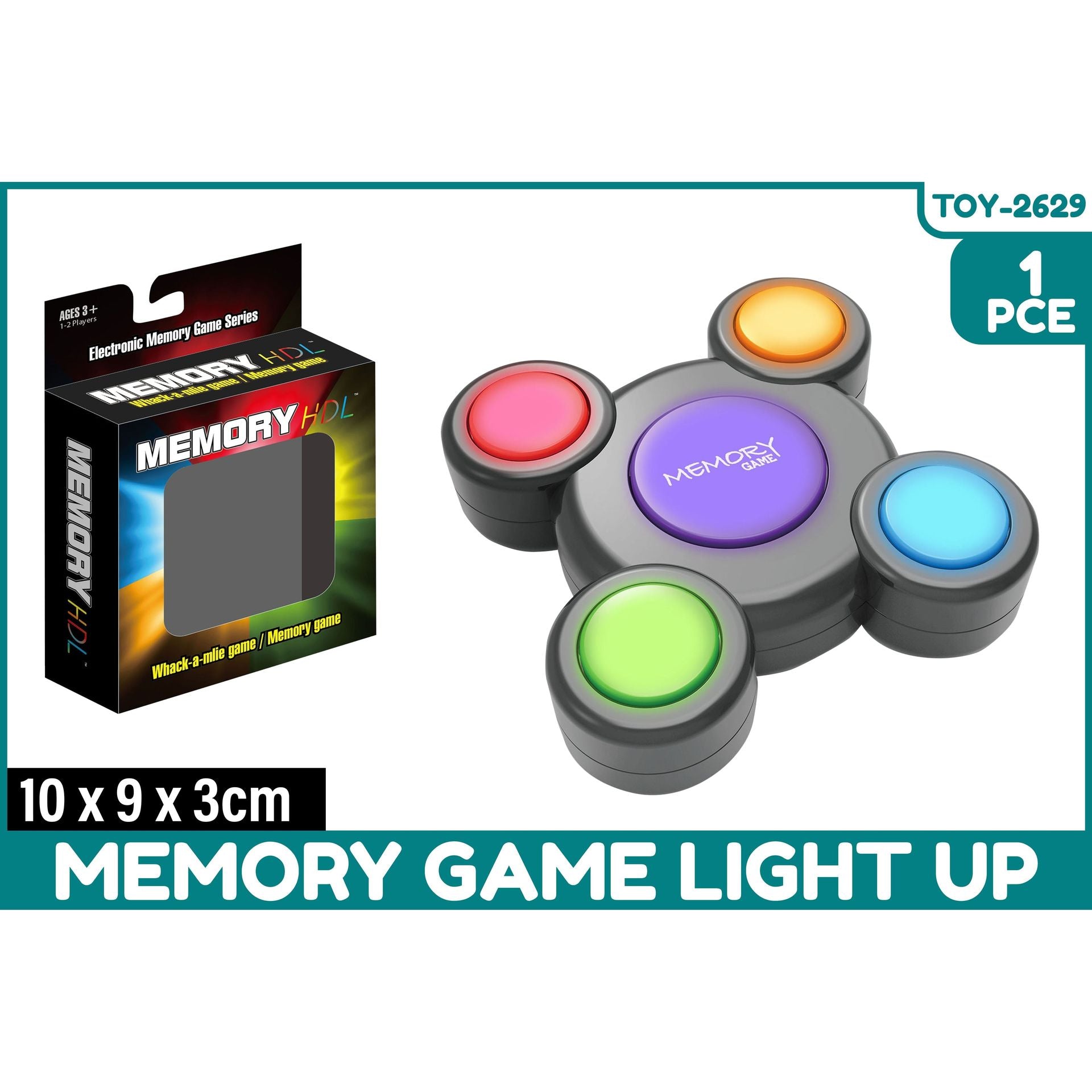 Memory Game Light Up Battery Operated 6x6cm - Dollars and Sense