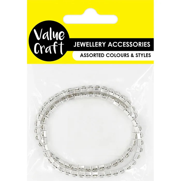 Jewellery Findings Bracelet Stretch Diamante - Silver