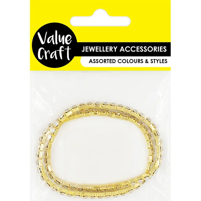 Jewellery Findings Bracelet Stretch Diamante - Gold