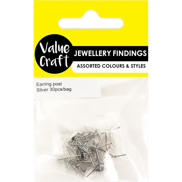 Jewellery Findings Earring Posts with Hole - Silver