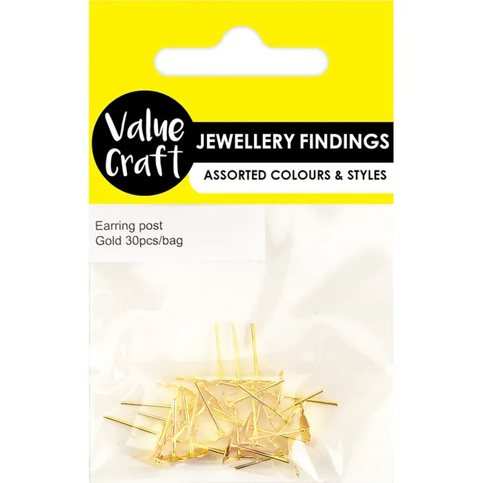 Jewellery Findings Earring Posts with Hole - Gold