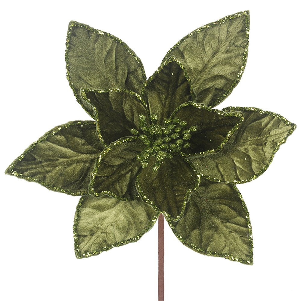 Christmas Sage Green Poinsettia Stem - Velour