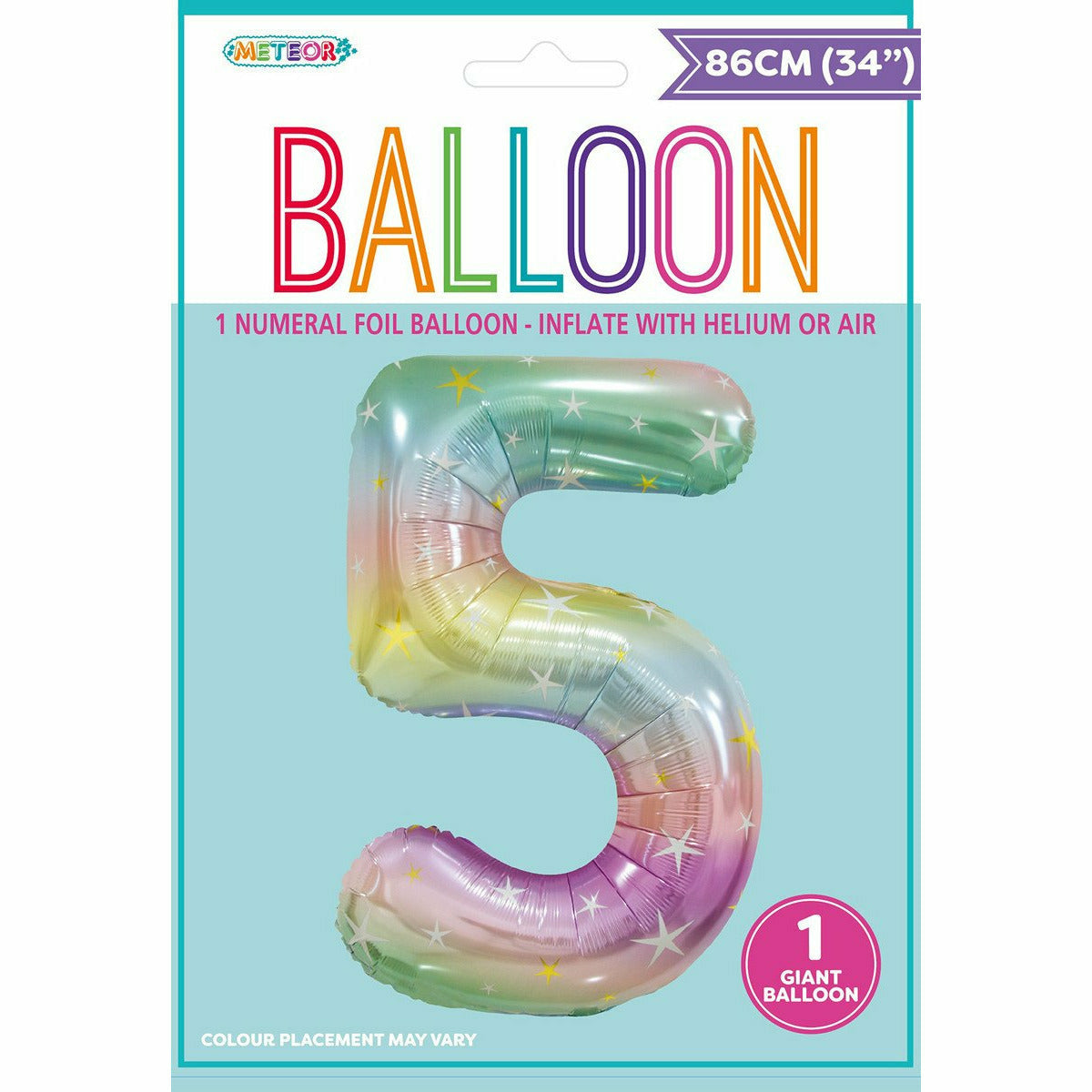 Foil Balloon Number 5 - Pastel Rainbow